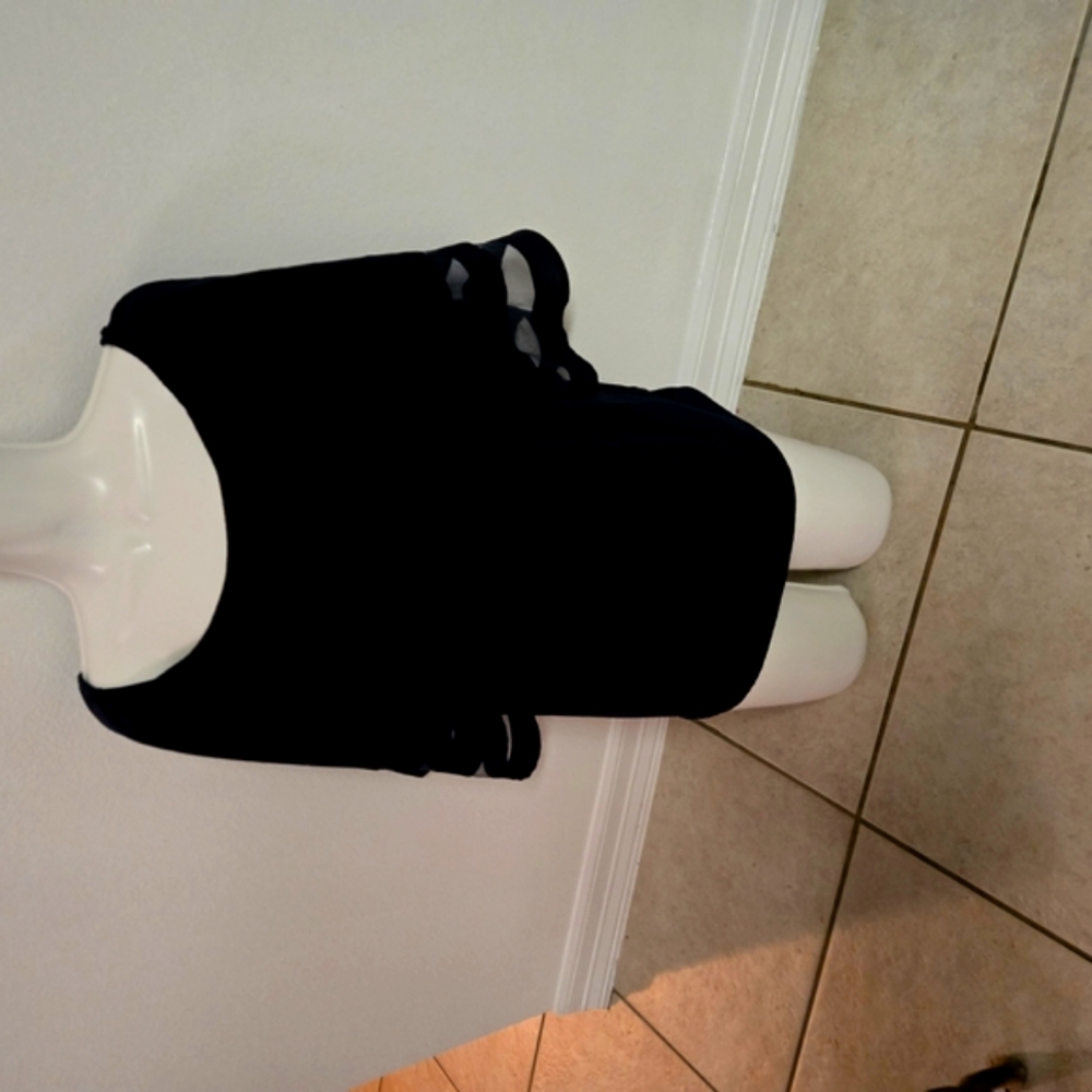 Chic Navy Top with Sheer Sleeves
